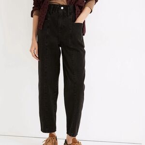 Madewell Paperbag Elastic Waist Black Straight Leg Denim Jeans - Like New